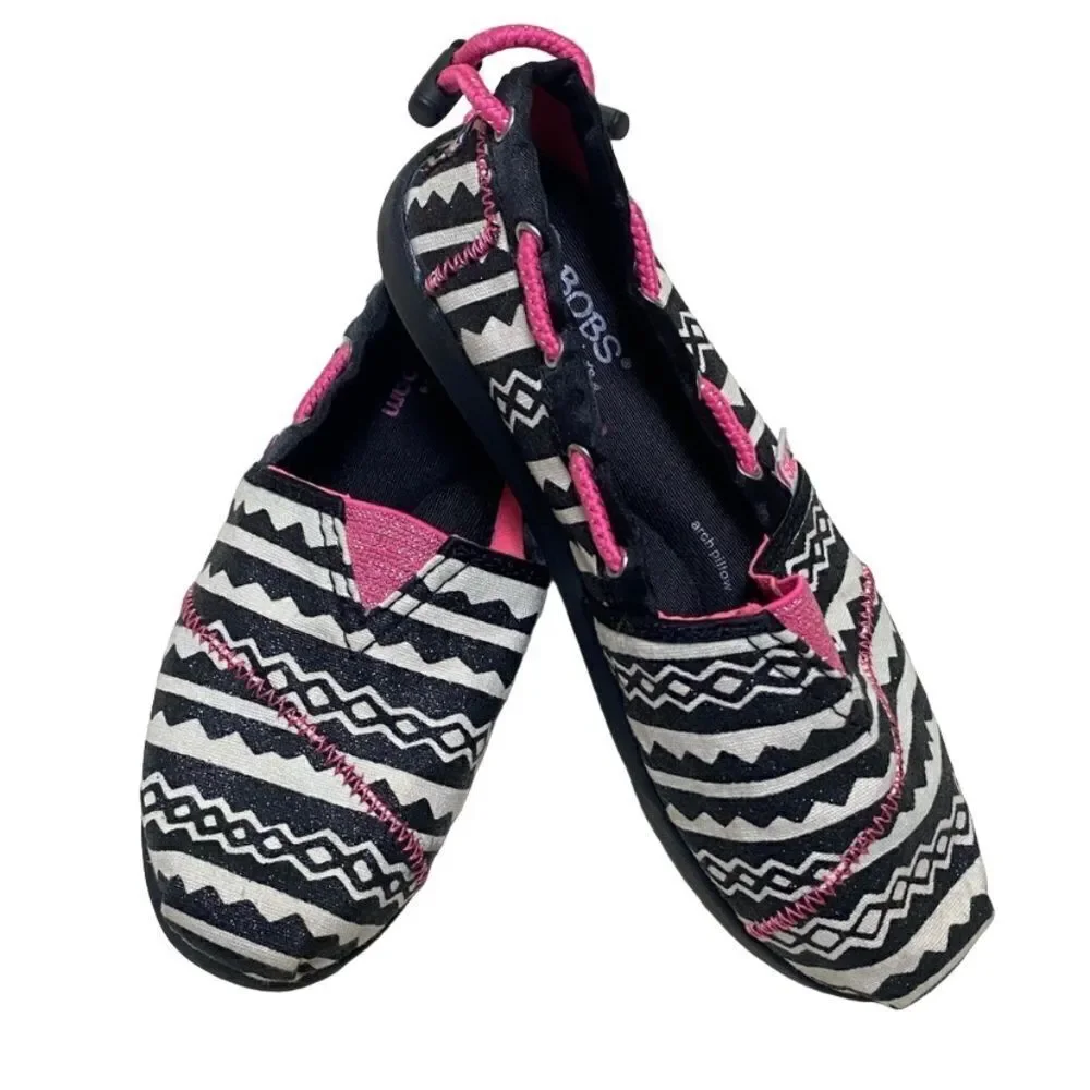 Skechers BOBS Black/White/Pink Slip Ons